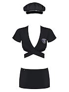 Female police officer, top and skirt costume, bow, short sleeves, slit, V-neckline